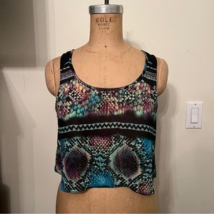 Multi Colored Abstract Snake Print Cropped Cut Out Tank Top